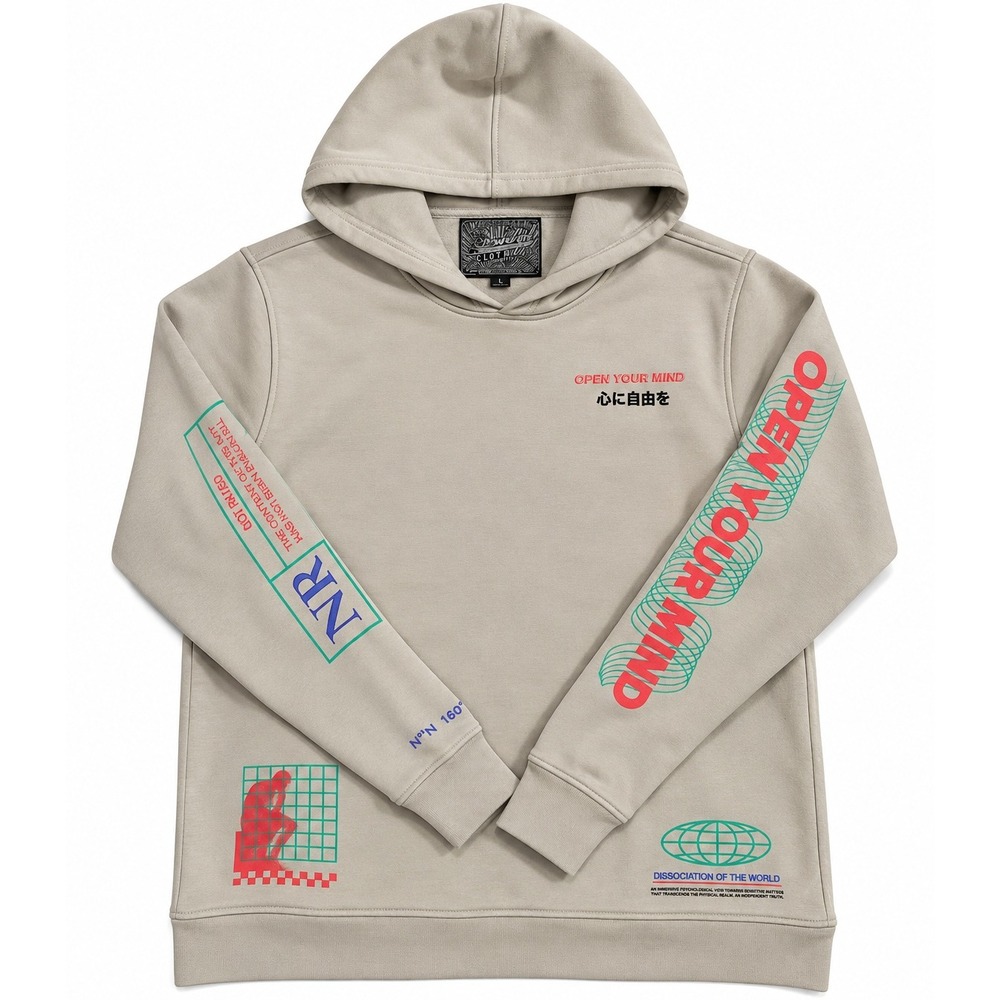 Brooklyn Cloth Open Your Mind Graphic Hoodie Tan Beige Mens Large Streetwear